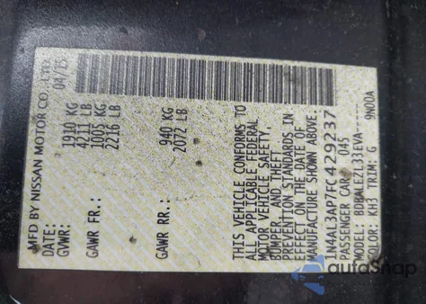 2015 Nissan Altima 2.5/2.5 S/2.5 Sl/2.5 Sv from USA, damaged, VIN 1N4AL3AP7FC429237